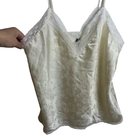 Christian Dior Vintage Womens Top Size Small Cream Camisole Embossed Satin Lace - Picture 8 of 9